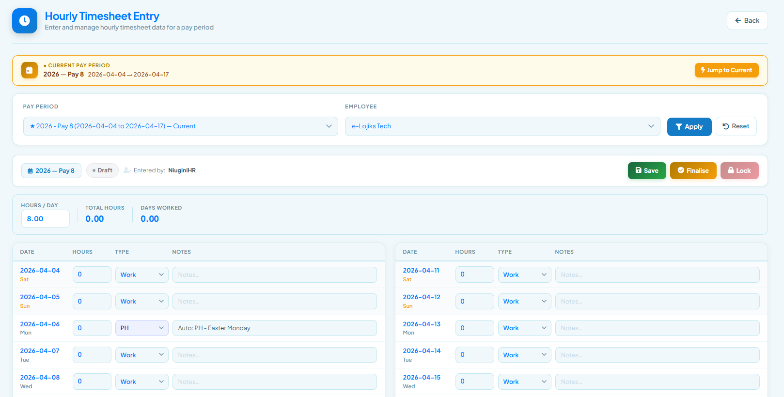 Hourly Timesheets